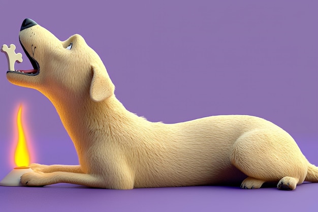 Photo 3d render of a cartoon dog holding a bone