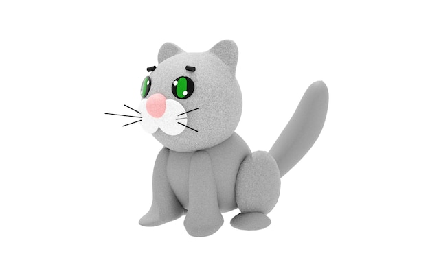 3d render Cartoon gray kitten turned sideways 3d illustration