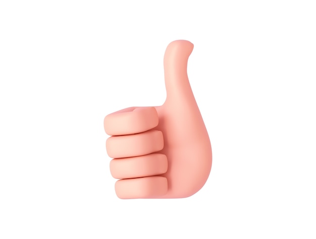 3D render, cartoon hand shows like sign. Hand gesture. Isolated on white background