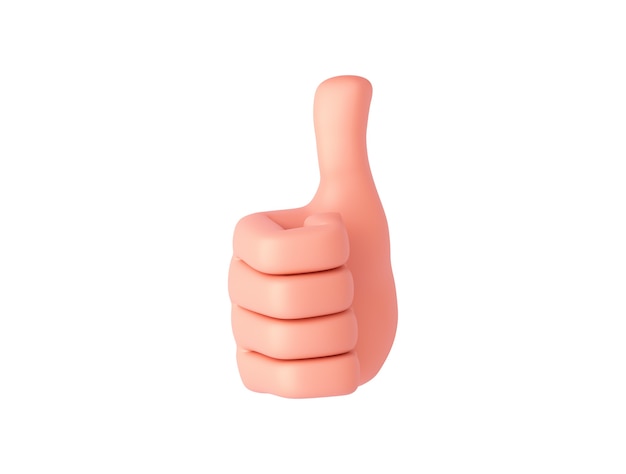 3D render, a cartoon hand turned slightly to the left shows a like sign. Hand gesture