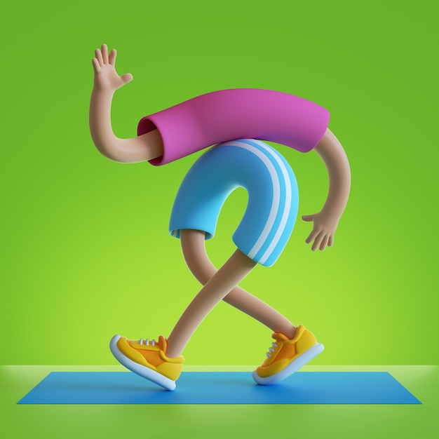 3d render cartoon hands and walking legs isolated on green background