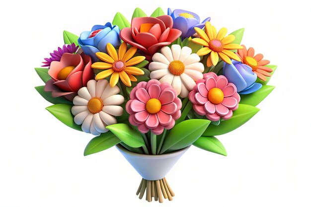 Photo a 3d render of a cartoonstyle bouquet of flowers on a white background