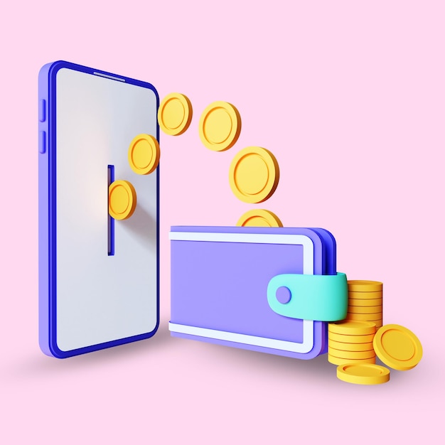 3d render of Cash Back concept wallet icon floating with coin