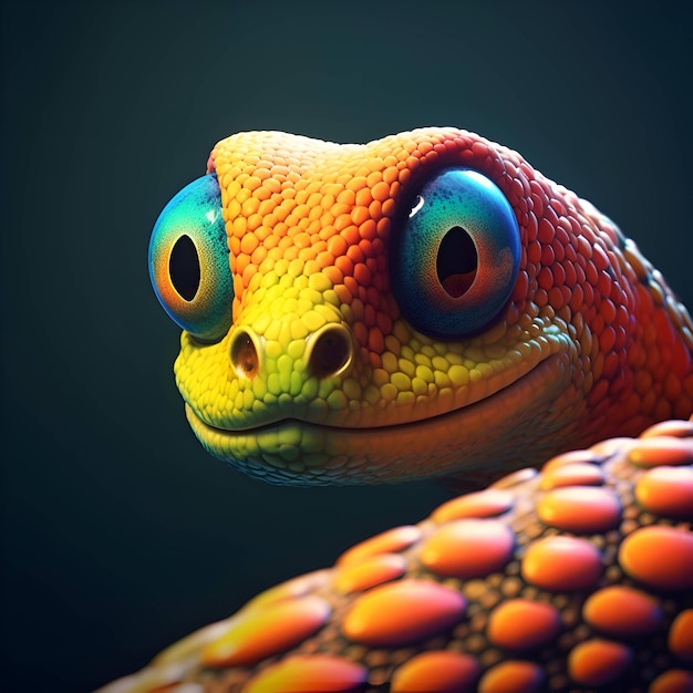 3D render of a chameleon on a dark background