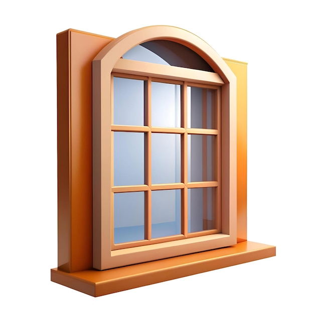 Photo 3d render of a charming arched window with a classic wooden frame and multiple panes