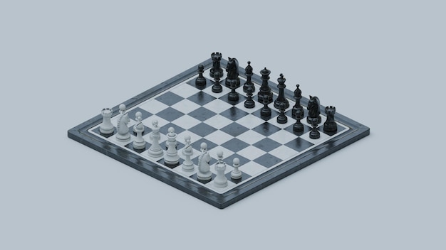 Photo 3d render of chess game isolated on white backround