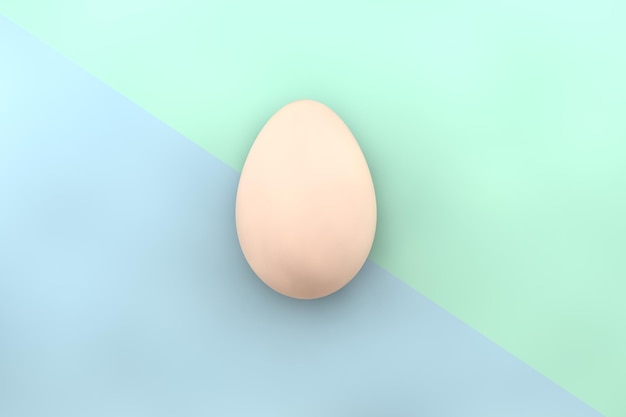 3d render of a chicken egg on a blue-green background. View from above.