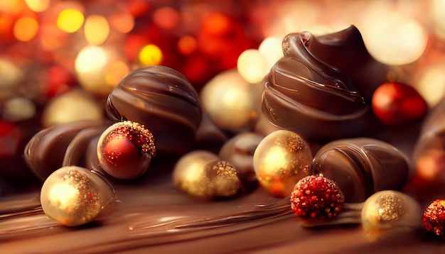 3D Render Chocolate Christmas HD Wallpaper Beautiful artwork seasonal illustration and copy space background