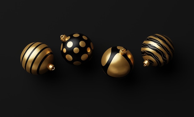 3d render of christmas bauble ball banner on a black background Minimal New Year and Christmas concept 3d rendering frame