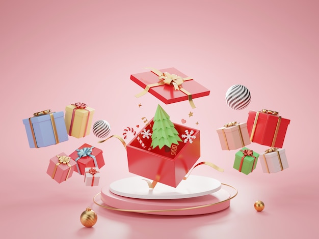 3D render Christmas and New Year's Day Open gift box