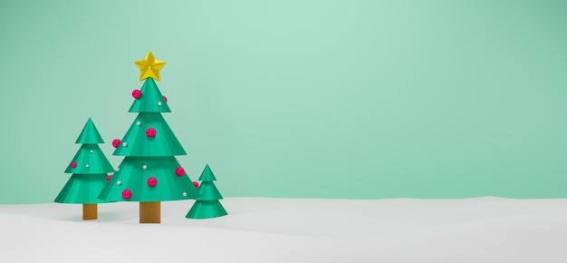 3D Render Christmas Product display Xmas tree with copy space on mint green background