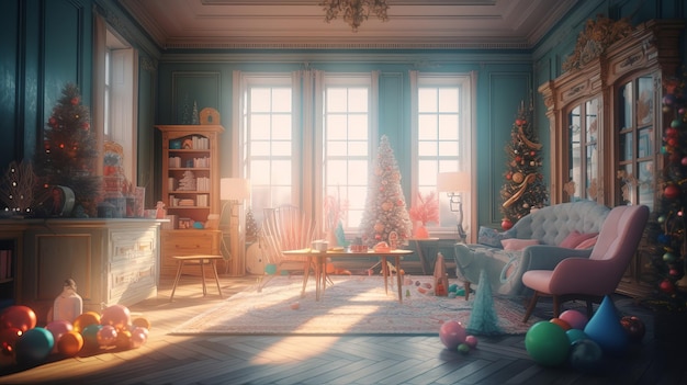 3D render Christmas rooms Generative AI