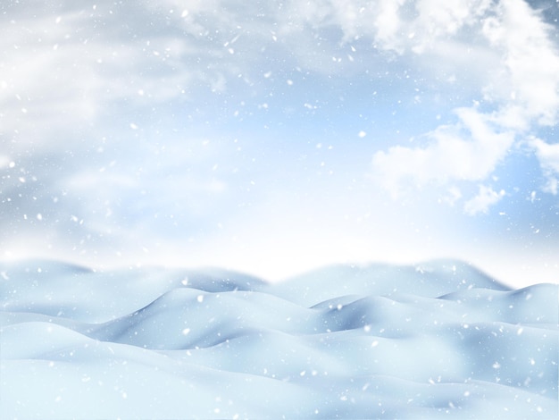 3D render of a Christmas snowy background with falling snow