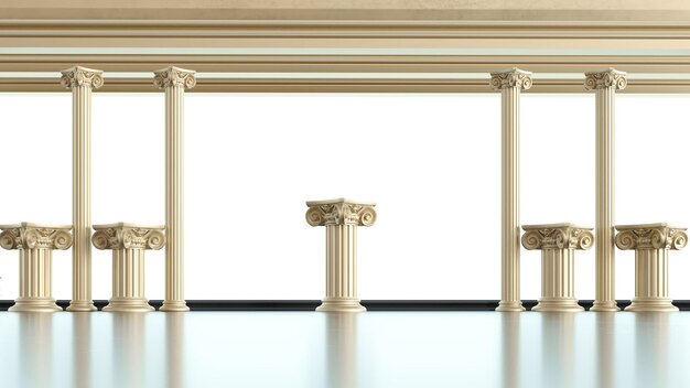 3D render of Classic luxury golden podium columns background for product presentation Podium for display product