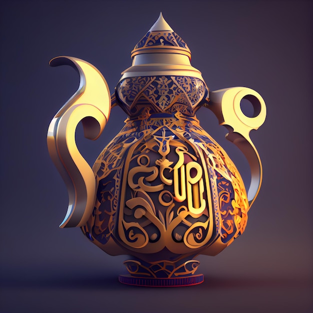 3D render of clay vase and pottery on dark background