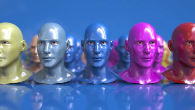 3D render Cloning humanoid figures