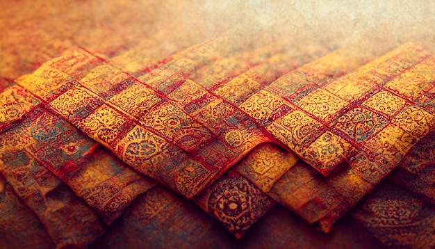 3D Render close up shot of indian fabric with colorful pattern Abstract background