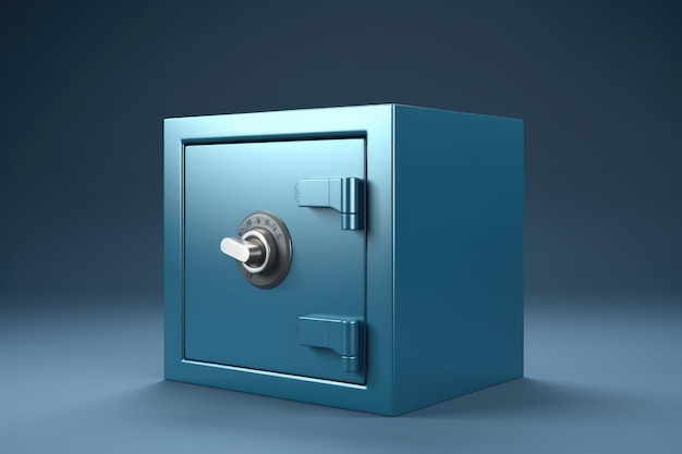 3d render closed metallic safe box isolated on blue background AI