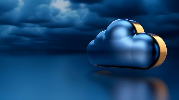 3D render of a cloud storage icon on a blue background with data in an isometric perspective with m