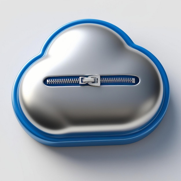 Photo 3d render of cloud storage icon with a zipper