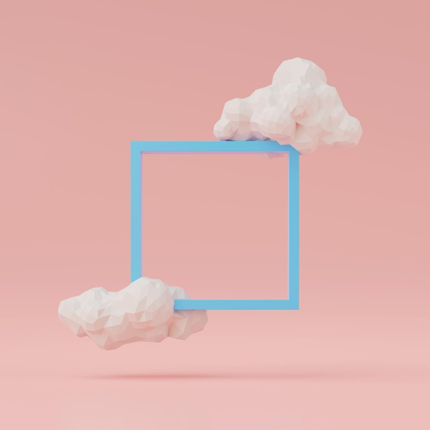 3d render of clouds with square frame isolated on pink background