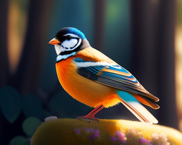 3d render of a colorful bird on a background of nature