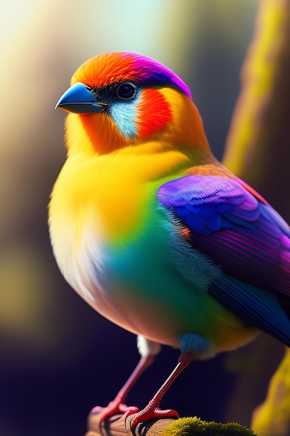 3d render of a colorful bird on a background of nature