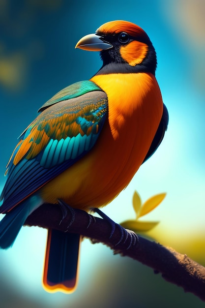 3d render of a colorful bird on a background of nature