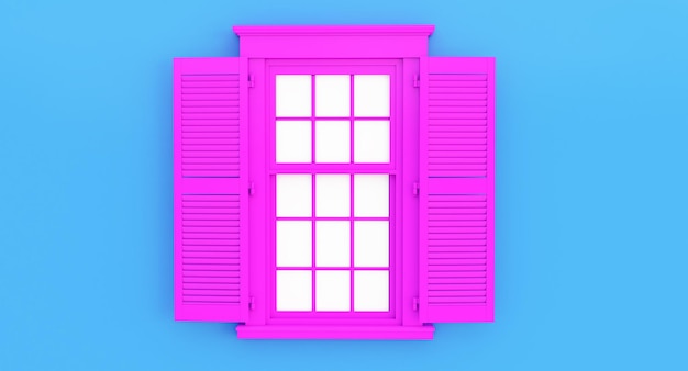 3D render of colorful pink window isolated on blue wall