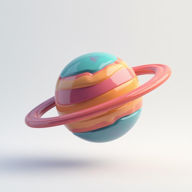 Photo 3d render of a colorful planet with rings isolated on white background