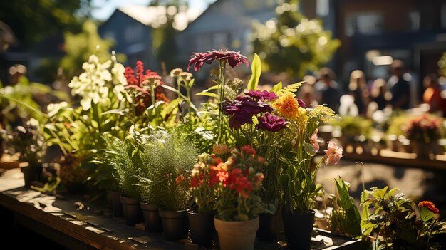 3d render colorful potted flowers