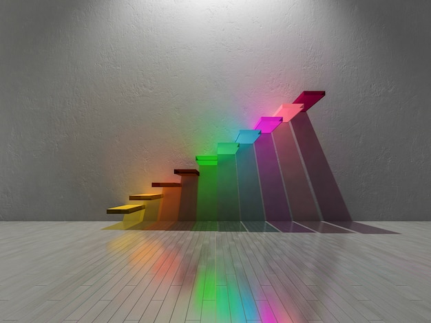 3d render of colorful stair built by glass