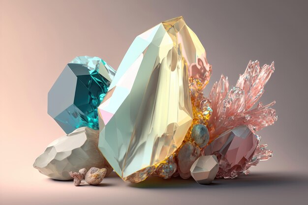 3d render crystal on pastel background gem esoteric accessory AI Generation