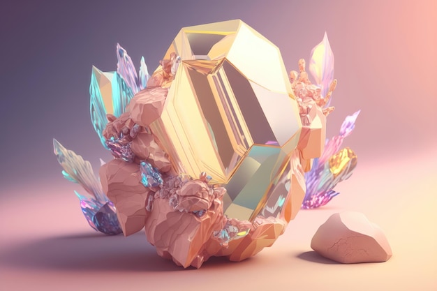 3d render crystal on pastel background gem esoteric accessory AI Generation