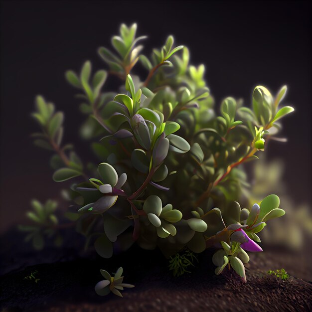 3d render of a cube with plants on a dark background