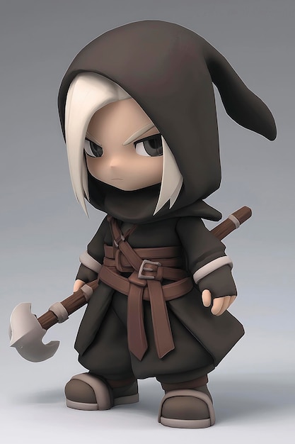 3D Render of a Cute Cartoon Character Holding an Axe