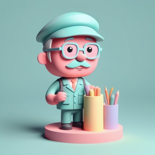 3D render of a cute character with glasses and a cap 3D render of a cute character with glasses