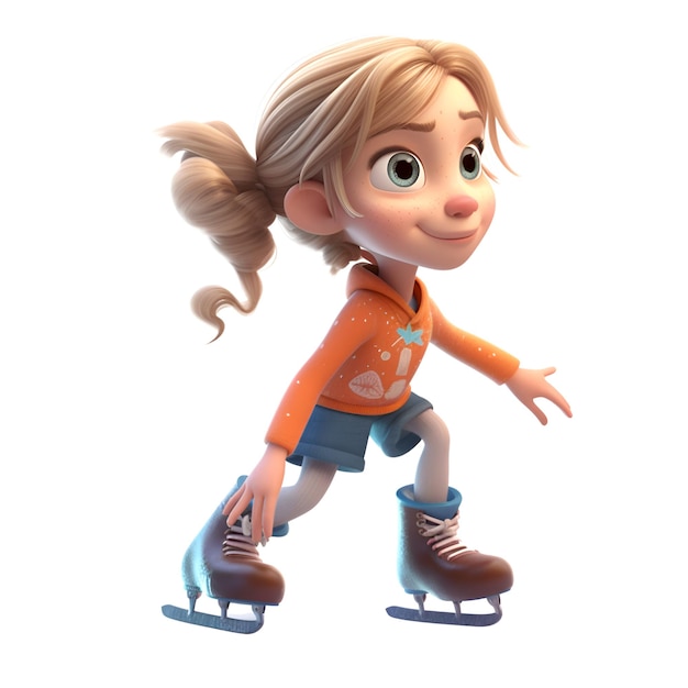 3D Render of a Cute Ice Skating Girl on White Background