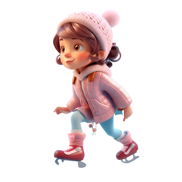 3d render of a cute little girl skating on ice skates