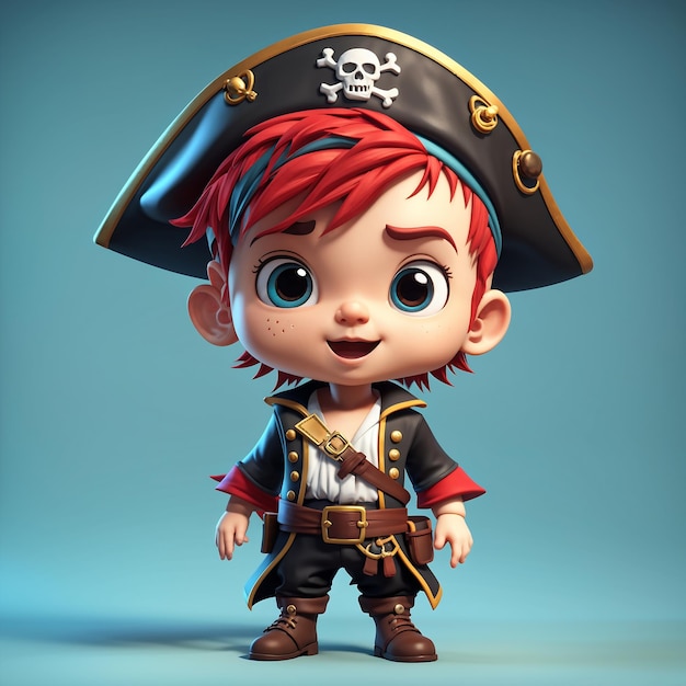 3D Render Of A Cute Pirate Boy With A Pirate Costume