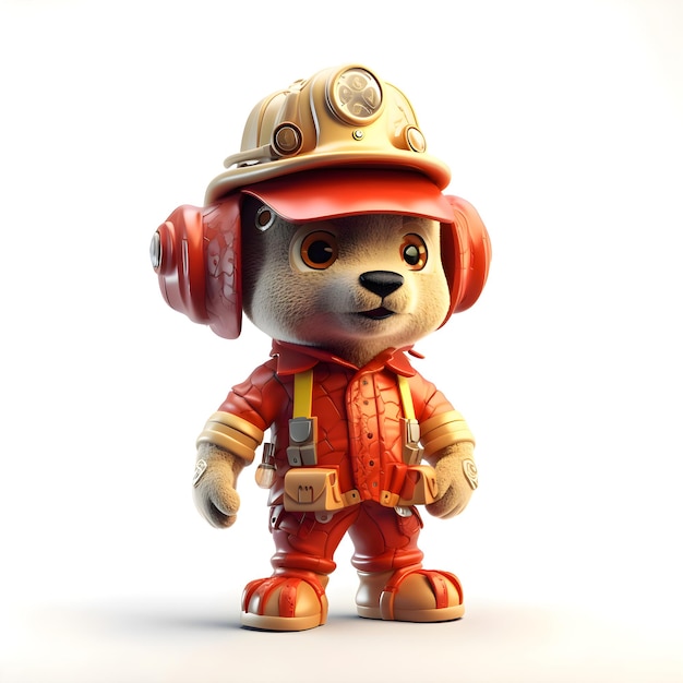 3D Render of a Cute Puppy Fireman with headphones