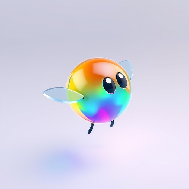 3D Render of a Cute Rainbow Character with Wings