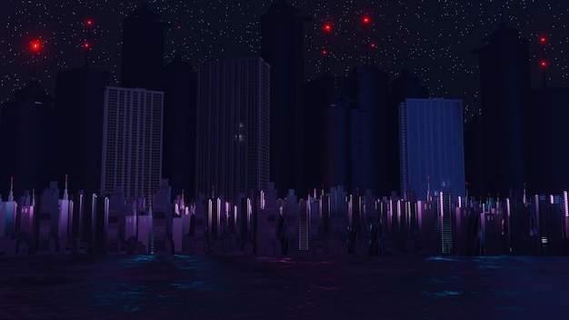 3d render of Cyber night city landscape concept Light glowing on dark scene Night life Technology network for 5g Beyond generation and futuristic of SciFi Capital city and building scene