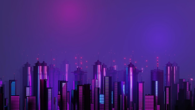 3d render of Cyber night mega city landscape scene Light glowing and reflection on dark tech scene Night life Technology network for 5g Beyond futuristic of SciFi Capital city and building scene