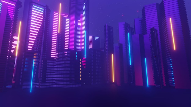 3d render of Cyber night mega city landscape scene Light glowing and reflection on dark tech scene Night life Technology network for 5g Beyond futuristic of SciFi Capital city and building scene