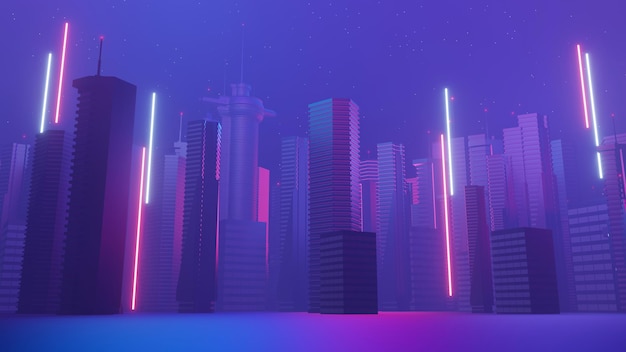 3d render of Cyber night mega city landscape scene Light glowing and reflection on dark tech scene Night life Technology network for 5g Beyond futuristic of SciFi Capital city and building scene