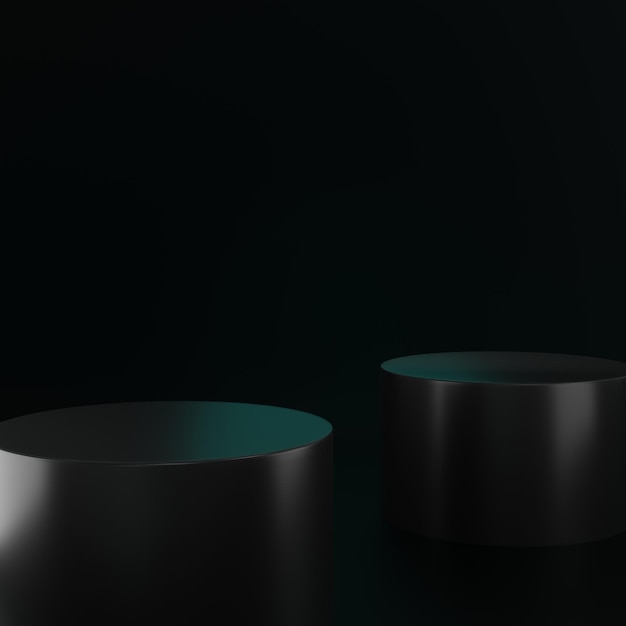 3D render of Cylinder podium with Black color on dark background platform for product presentation