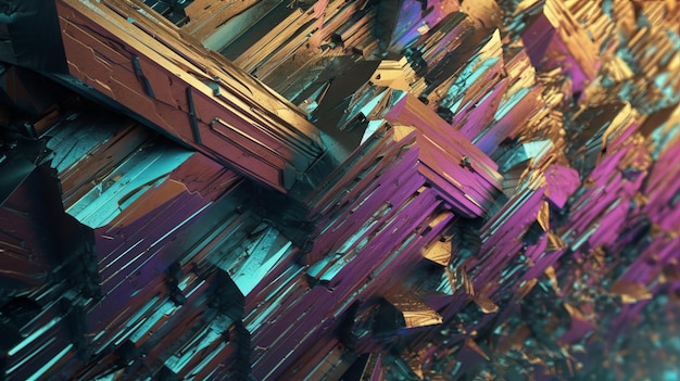 3D render digital art of iridescent bismuth rock wall