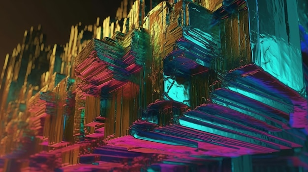 3D render digital art of iridescent bismuth rock wall