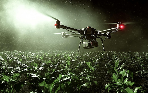 Photo 3d render of a drone applying medicine to a vegetable farm